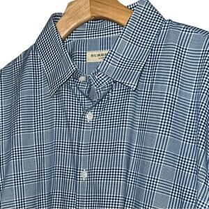 Burberry Size 17 43 Teal Blue Green Plaid Slim Fit Long Sleeve Button Down Shirt
